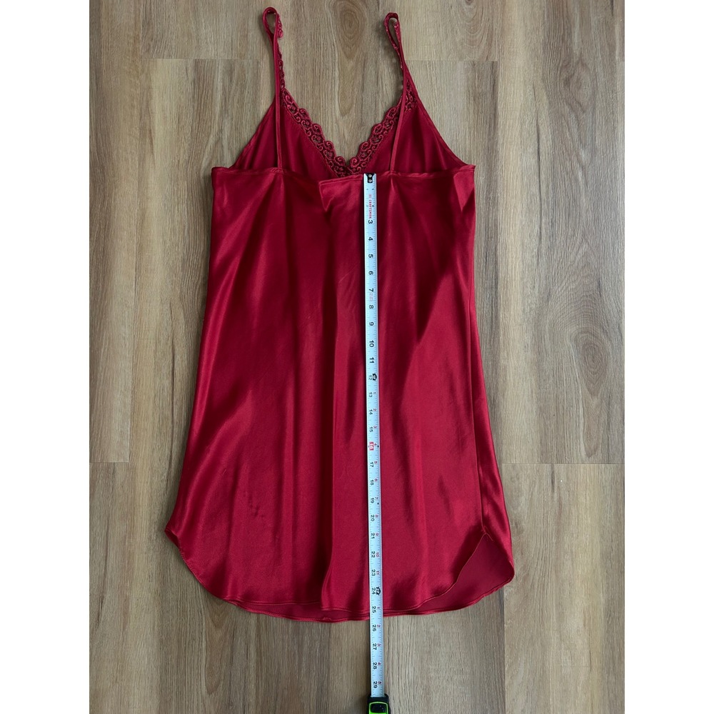 Vintage‎ 80s Burgundy Satin Lace Trim Slip babydoll Nightgown Chemise Dress - Picture 5 of 7
